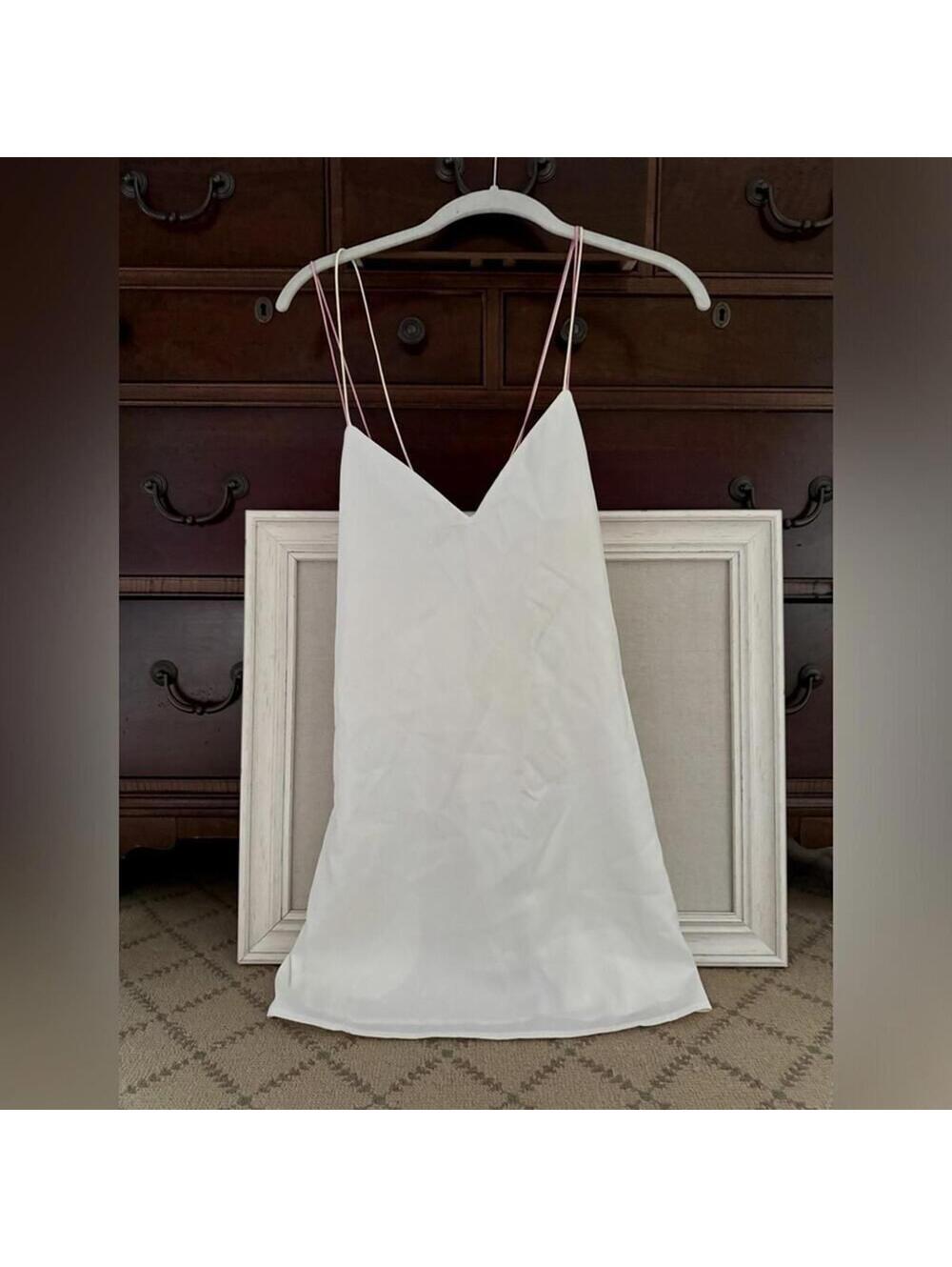 superdown white satin slip dress with multi colored silk cord straps S NWOT